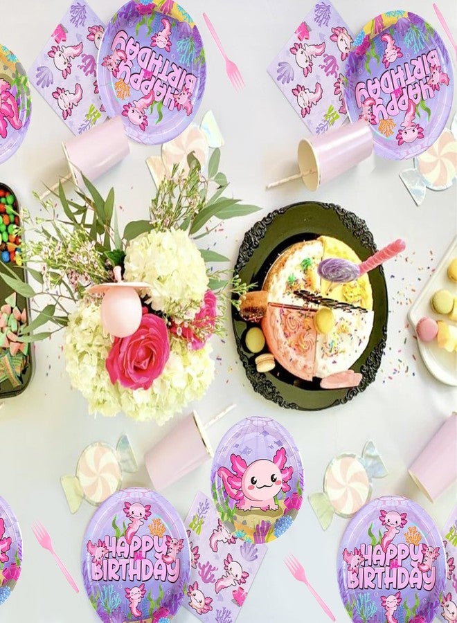 Grencian 96Pcs Axolotl Birthday Party Supplies Pink Cartoon Axolotl Party Plates and Napkins Tableware Sets Reptile Animals Axolotl Party Decorations for Kids Girls Baby Shower Party Favors, Serves 24 - Image 5